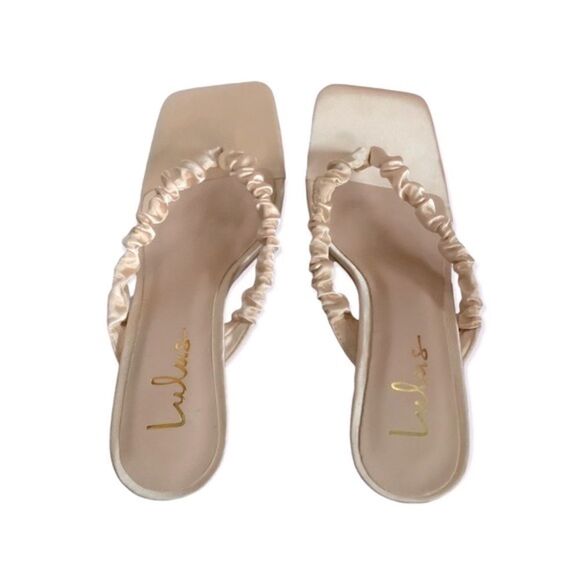 Lulu’s Cabrera Champagne Satin Square Toe High Heel Sandals - Picture 3 of 10